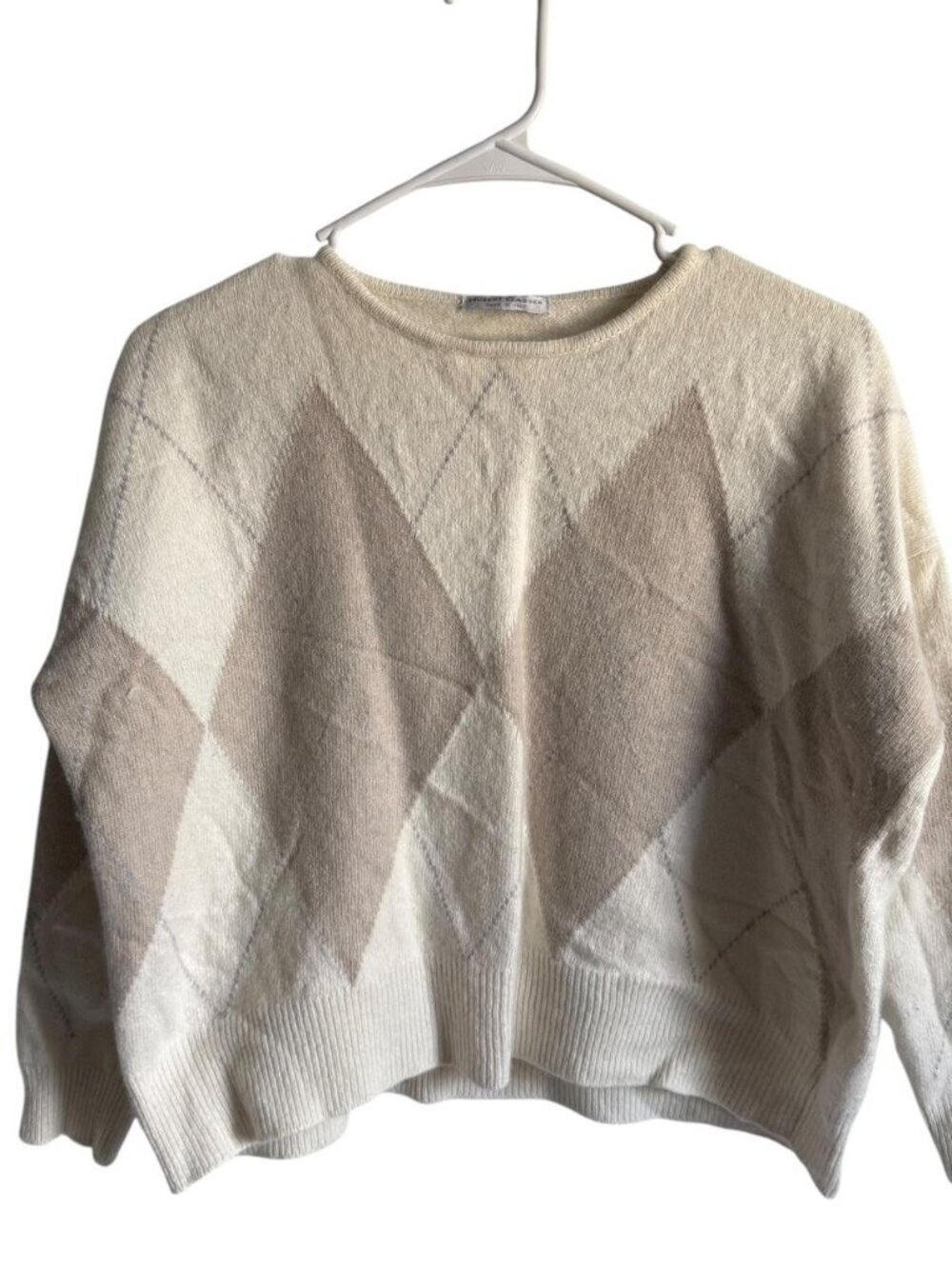 Hubert Gasser Cream Wool Argyle Sweater